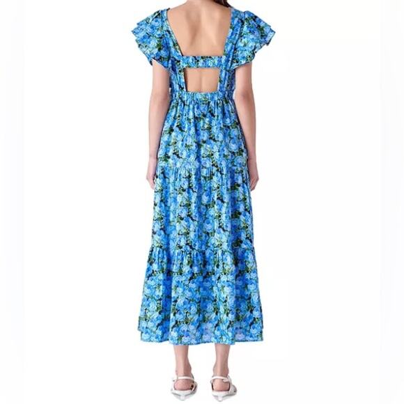 English Factory Women's Floral-Print Tiered Flutter-Sleeve Dress Blue Sz XS NWT - Picture 5 of 9